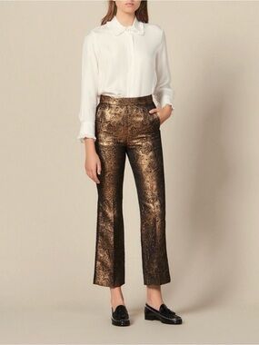 Sandro Metallic Gold XS Brocade Trousers